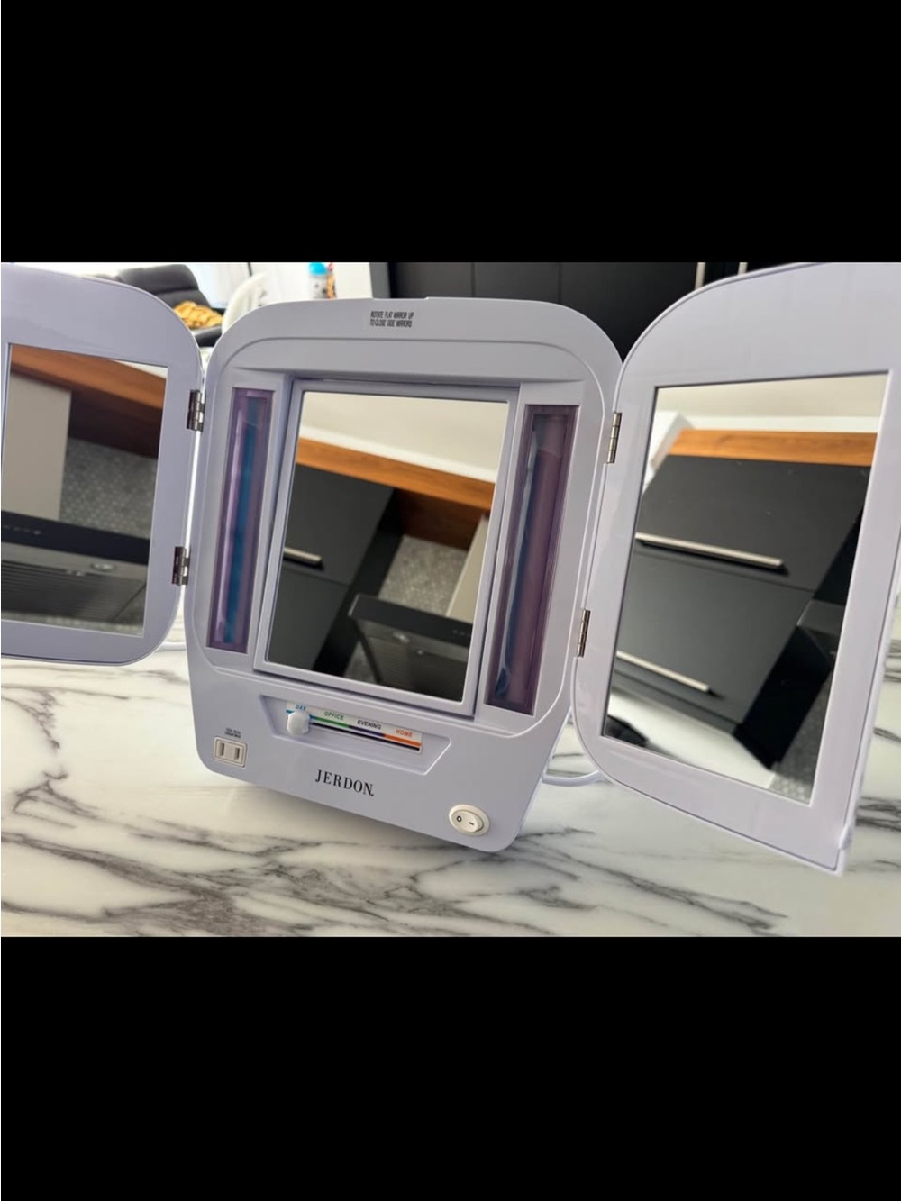 Jerdon White Tri-Fold Lighted Makeup Mirror - LED Vanity Mirror